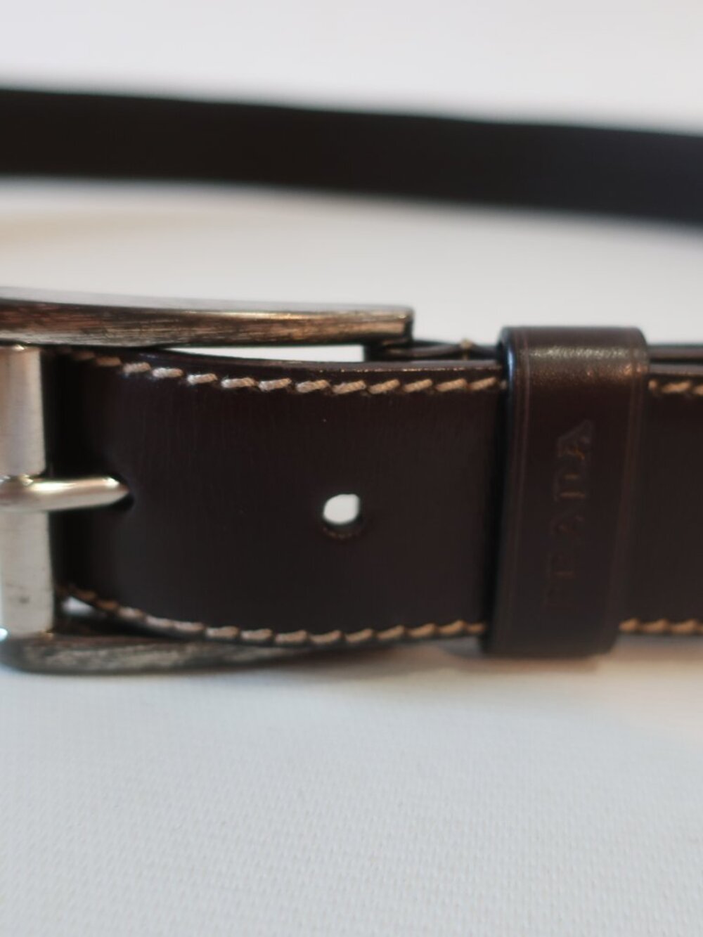 Mens Prada Brown Fabric & Leather Silver Buckle Belt 38/95 - Picture 4 of 10